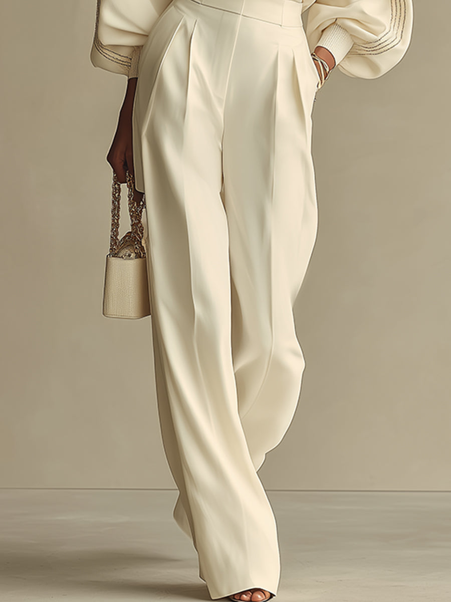 Women's White Woven Wide-Leg Trousers – ModClo