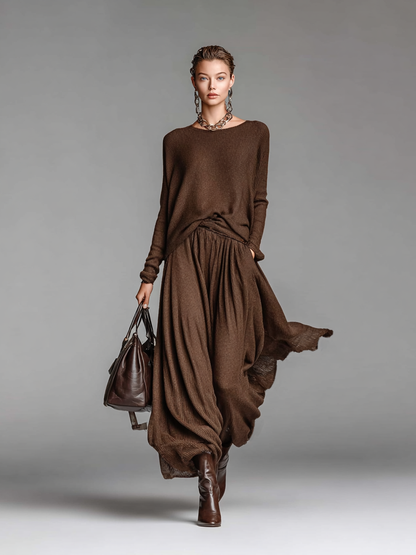 Women's Knit Round Neck Skirt Set – ModClo