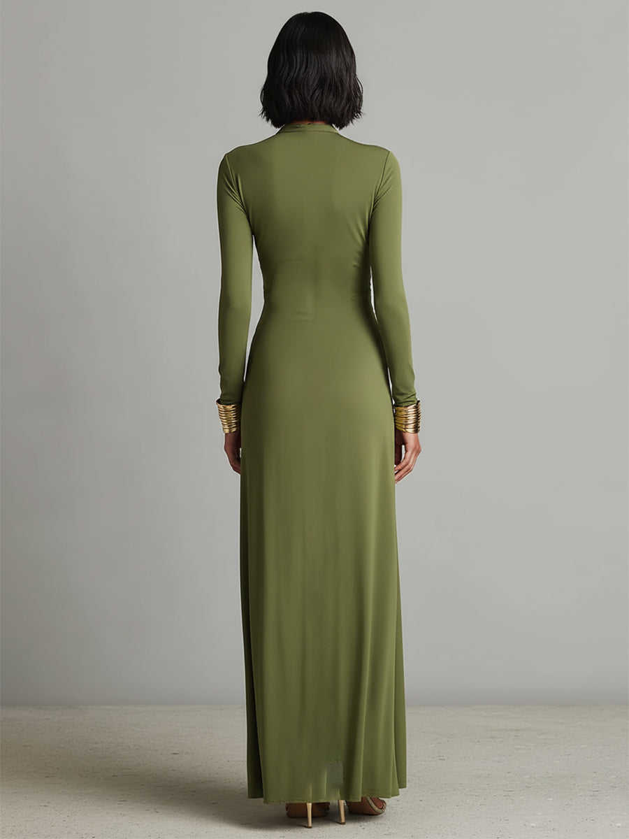 Women's Olive Silky Ruched Maxi Dress – ModClo