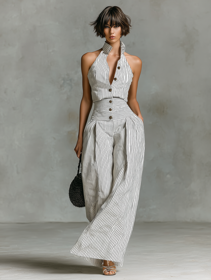 Women's Linen Sleeveless Striped Jumpsuit – ModClo