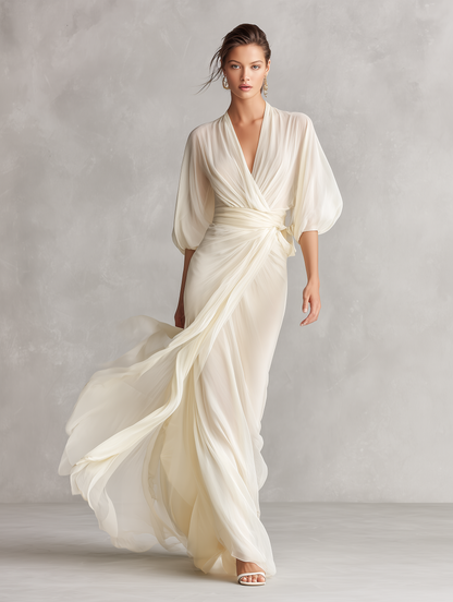 Women's Ivory Chiffon Wrap Dress – ModClo