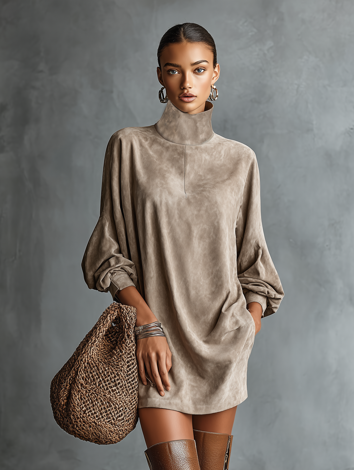 Women's Suede High Neck Mini Dress – ModClo