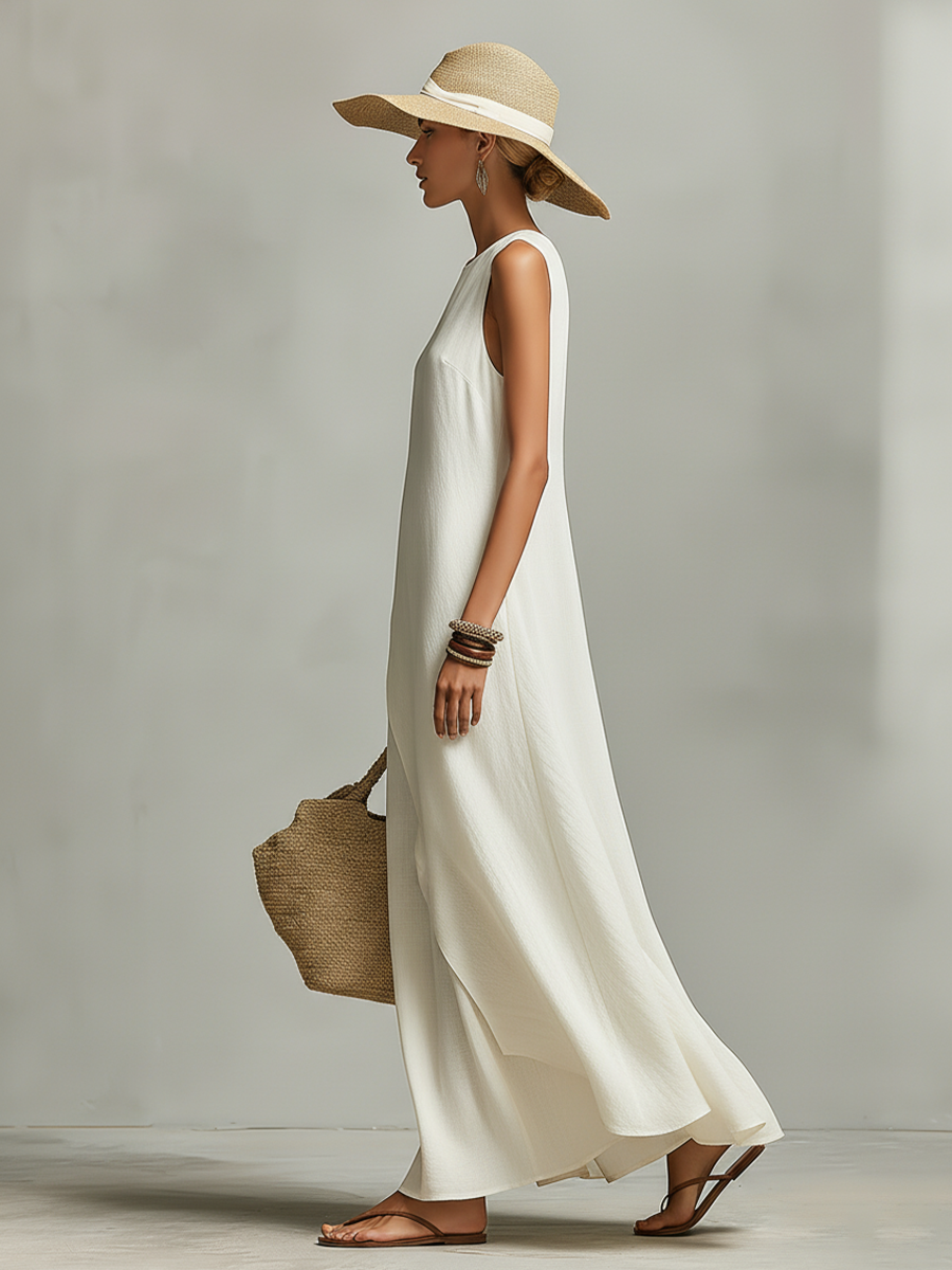 Women's Ivory Linen Sleeveless Asymmetric Dress – ModClo