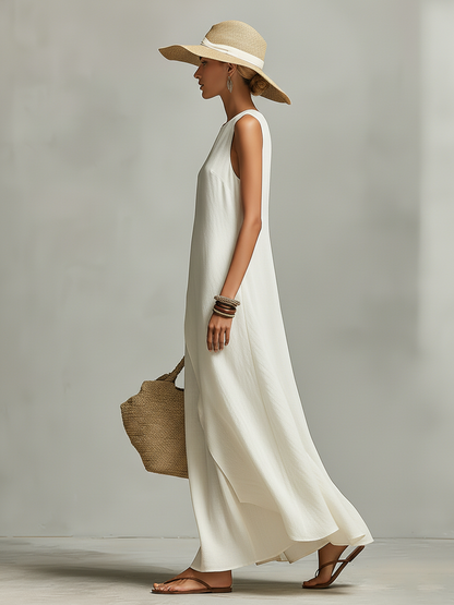 Women's Ivory Linen Sleeveless Asymmetric Dress – ModClo