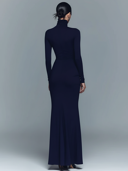 Women's Navy Cotton Turtleneck Maxi Dress – ModClo