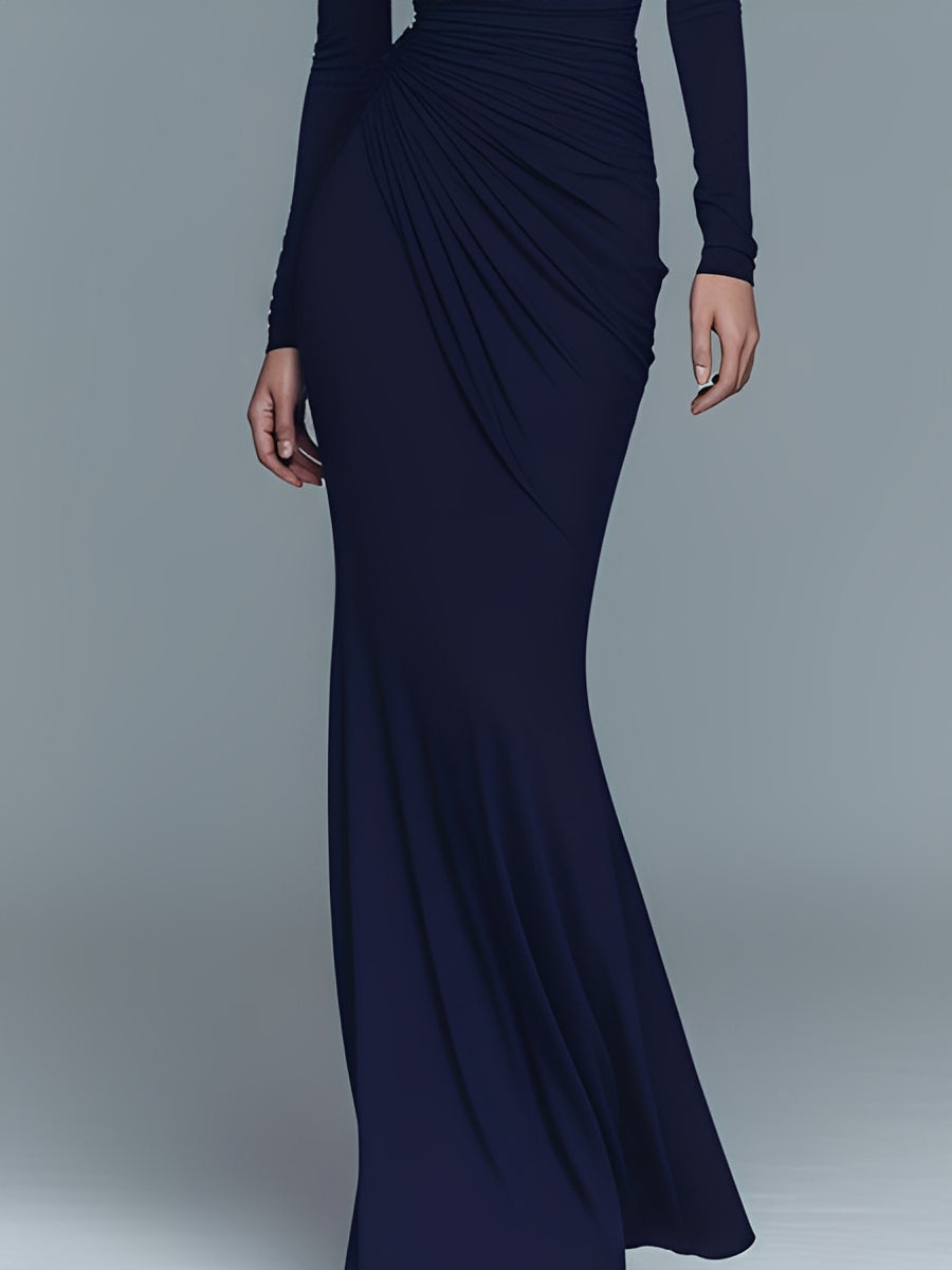 Women's Navy Cotton Turtleneck Maxi Dress – ModClo