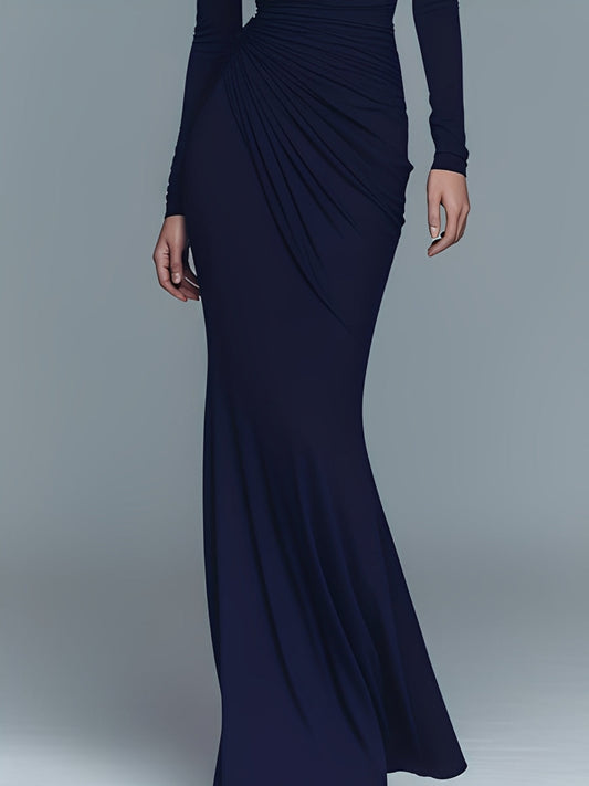 Women's Navy Cotton Turtleneck Maxi Dress – ModClo