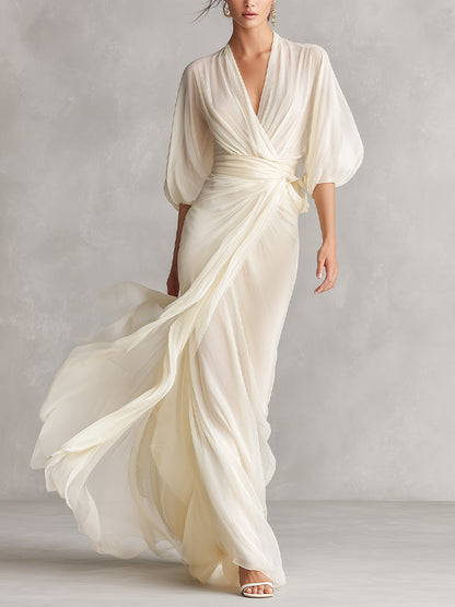 Women's Ivory Chiffon Wrap Dress – ModClo