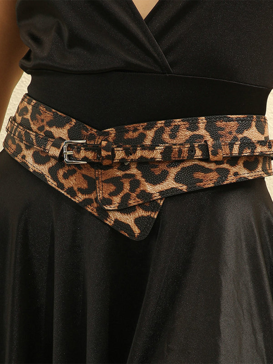 Women's Leopard Leather Asymmetric Print Waist Belt – ModClo