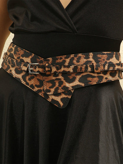 Women's Leopard Leather Asymmetric Print Waist Belt – ModClo