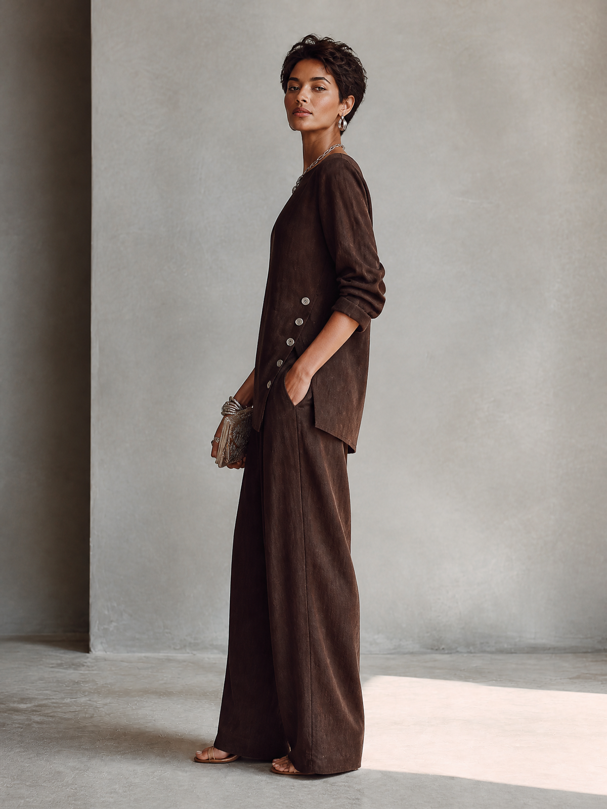 Women's Linen Asymmetric Trouser Set – ModClo