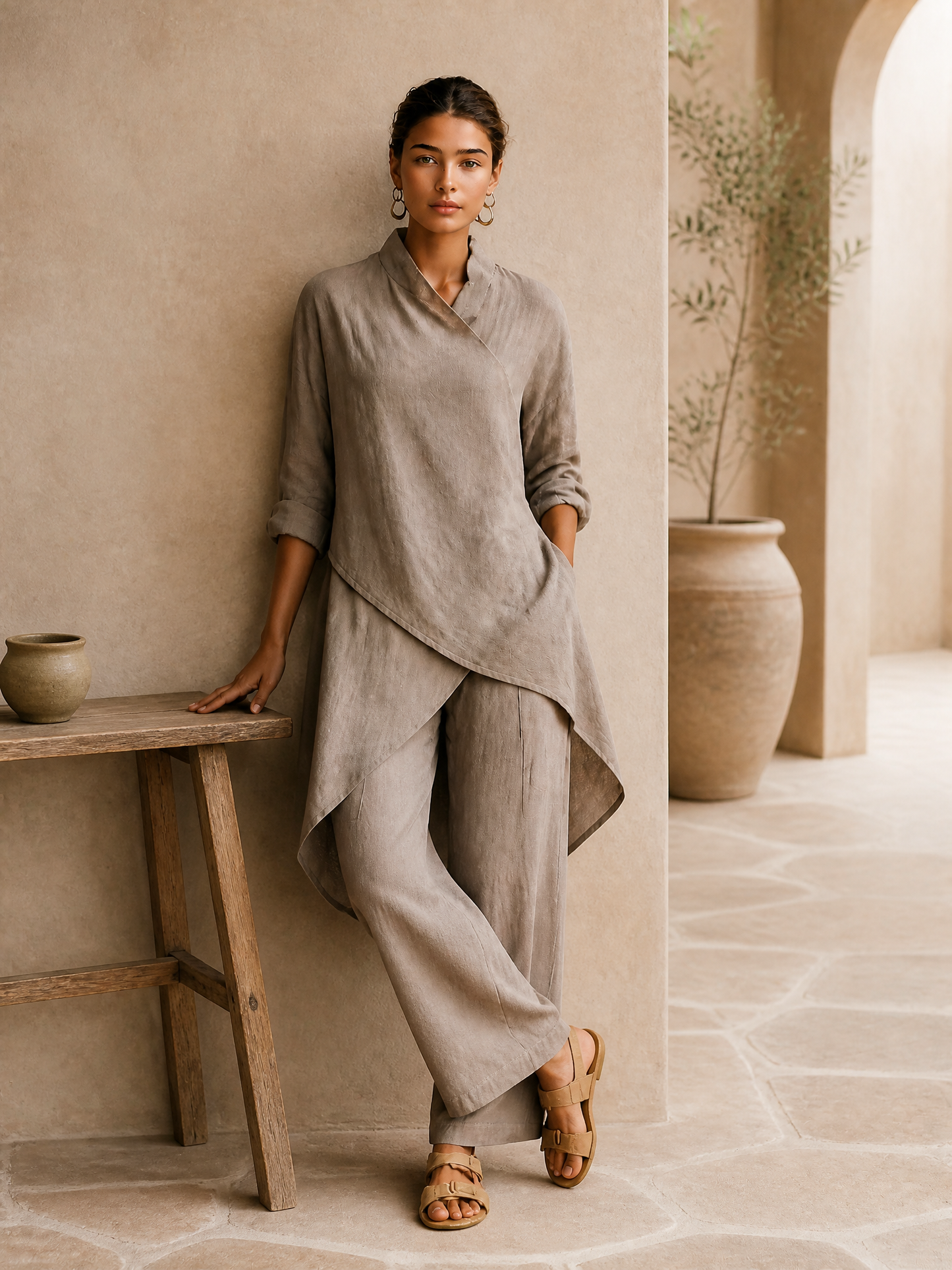 Women's Linen Wrap Asymmetric Two-Piece Set – ModClo