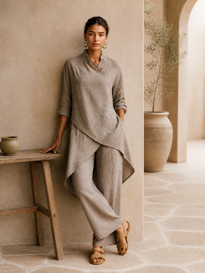 Women's Linen Wrap Asymmetric Two-Piece Set – ModClo