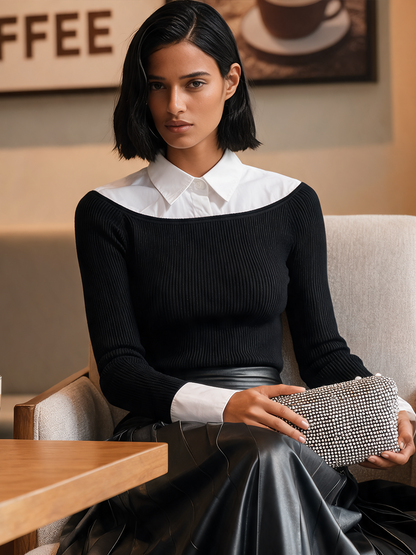 Women's Faux Layer Paneled Knit Top – ModClo
