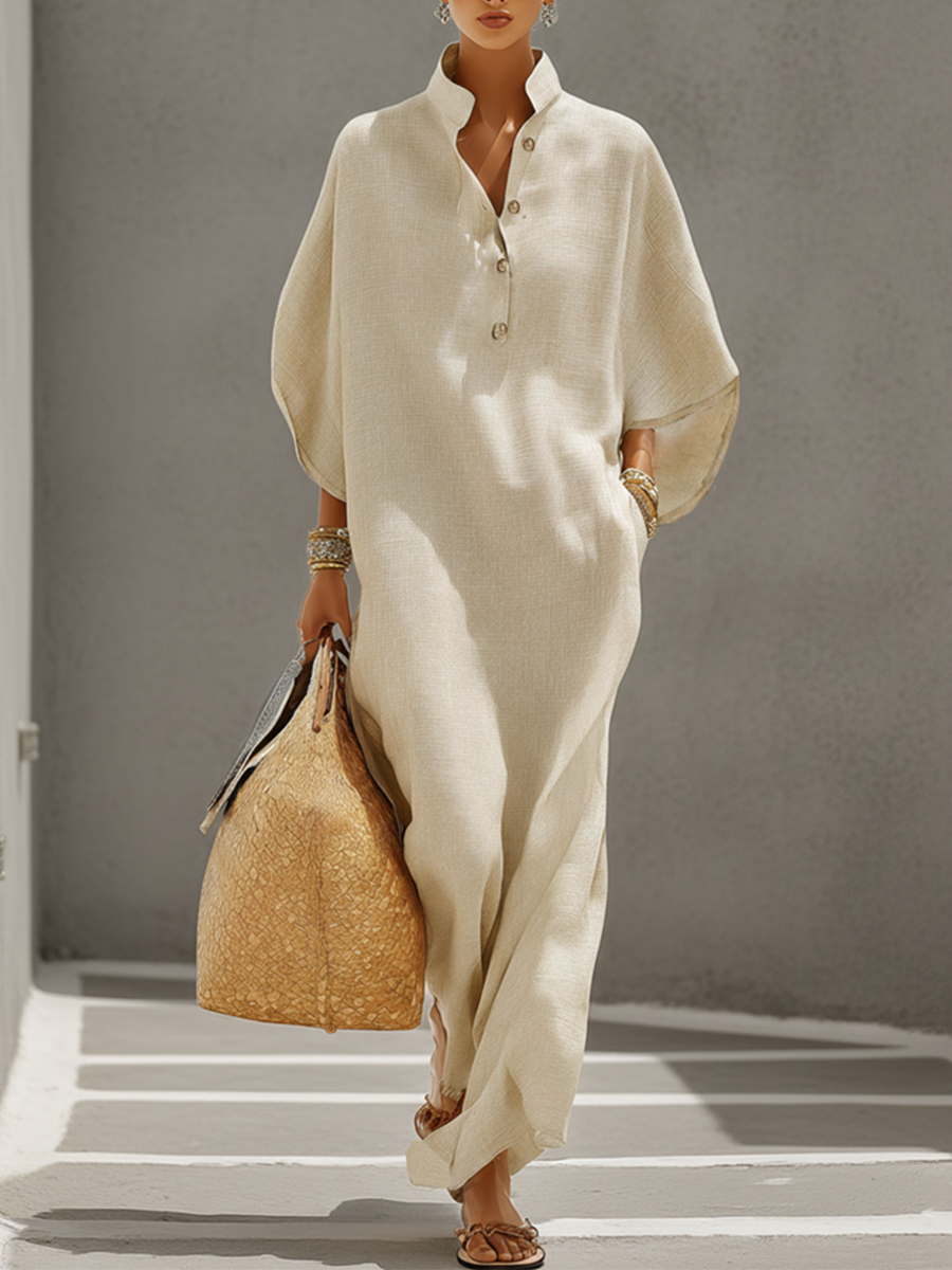 Women's Linen Oatmeal Mandarin Dress – ModClo