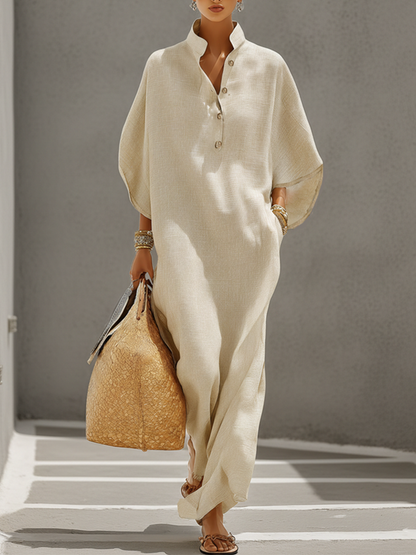 Women's Linen Oatmeal Mandarin Dress – ModClo