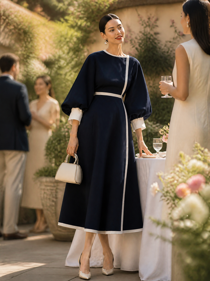 Women's Puff Sleeve Colorblock Puff Maxi Dress – ModClo
