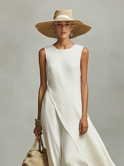 Women's Ivory Linen Sleeveless Asymmetric Dress – ModClo