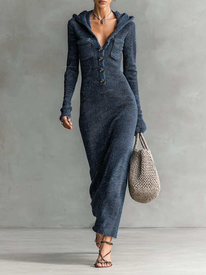 Women's Knit Hooded Slim Fit Maxi Dress – ModClo