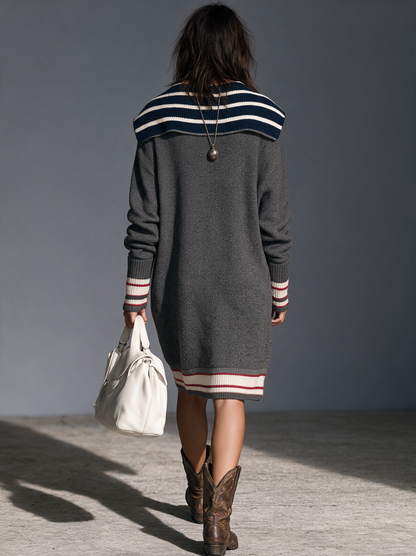 Women's Striped Vintage Shawl Collar Sweater Dress – ModClo