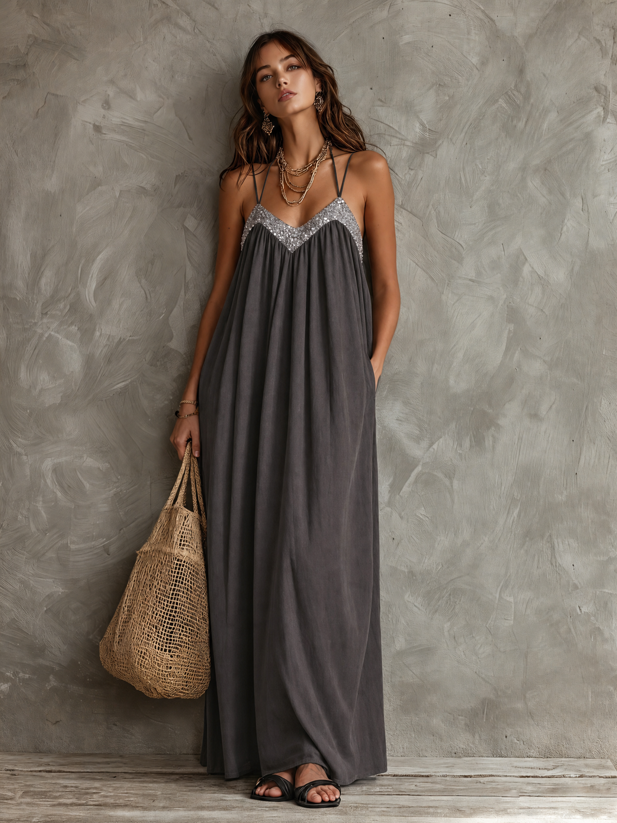 Women's Grey Woven Maxi Dress – ModClo