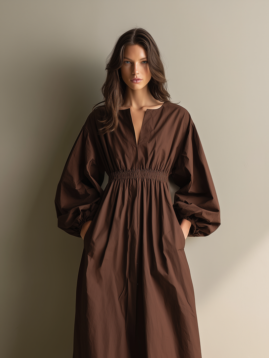 Women's Brown Linen Maxi Dress – ModClo