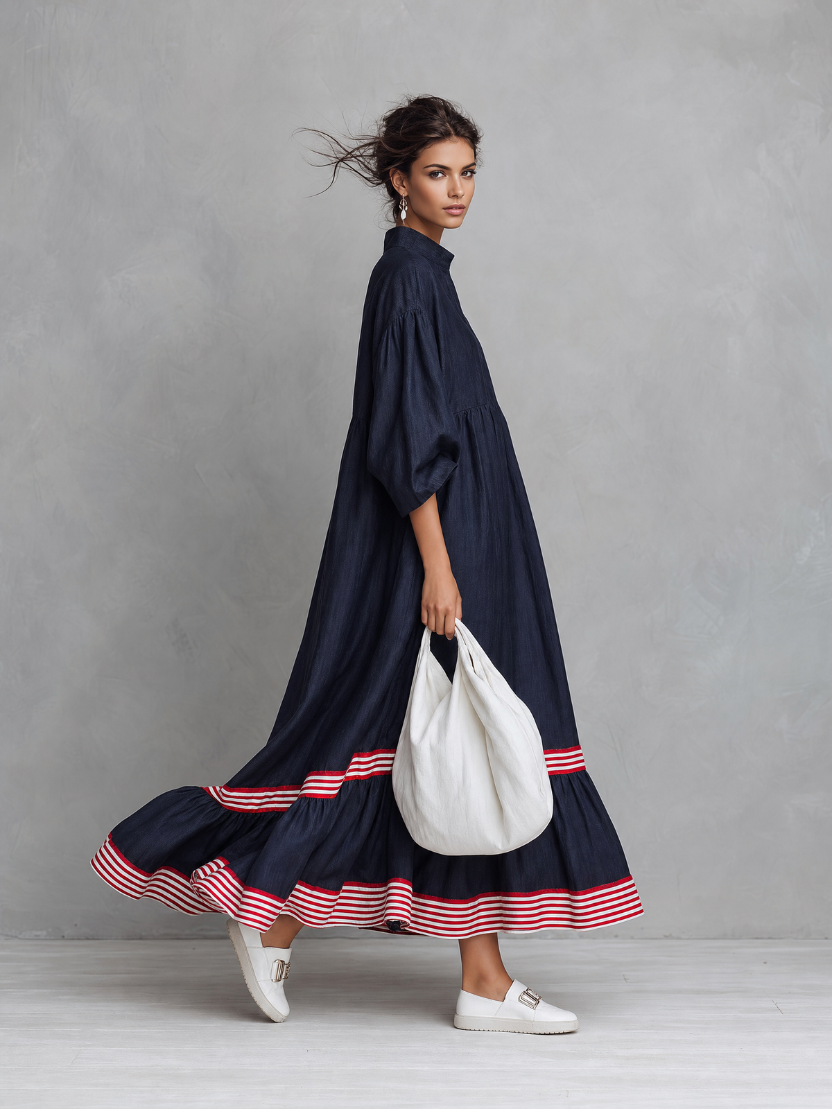 Women's Linen Long Sleeve Striped Maxi Dress – ModClo