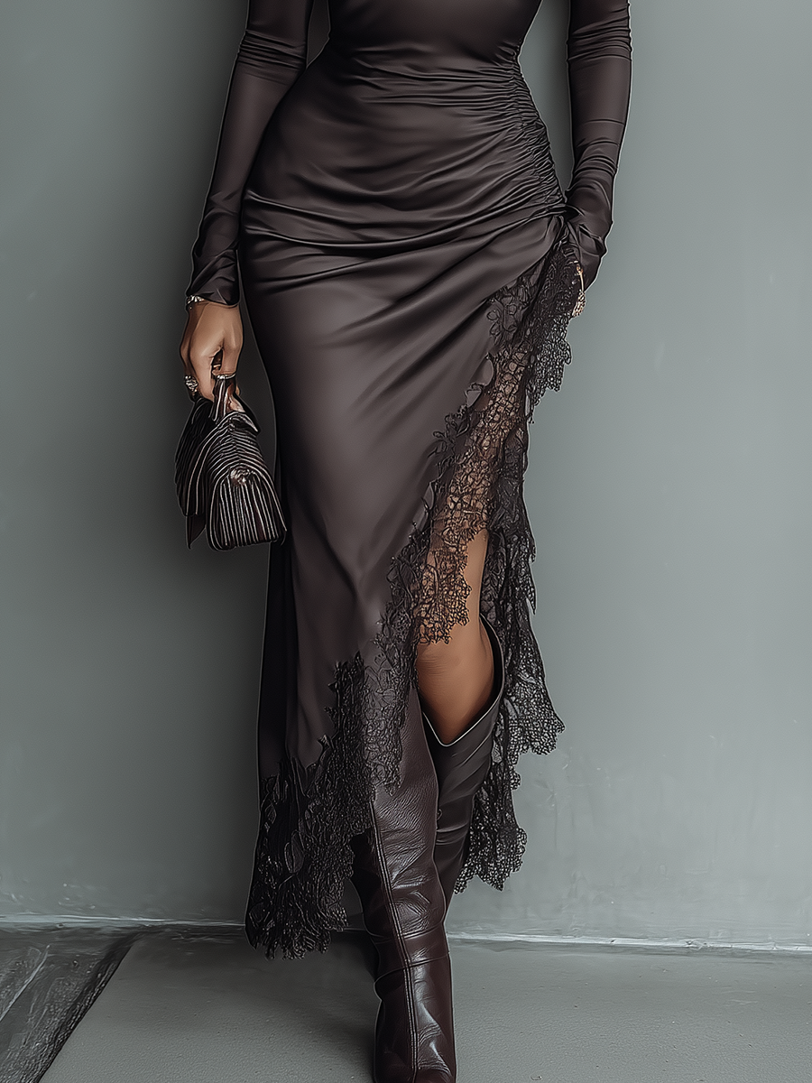 Women's Brown Satin Maxi Dress – ModClo