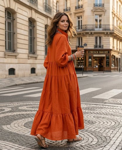 Women's Orange Linen Maxi Dress – ModClo