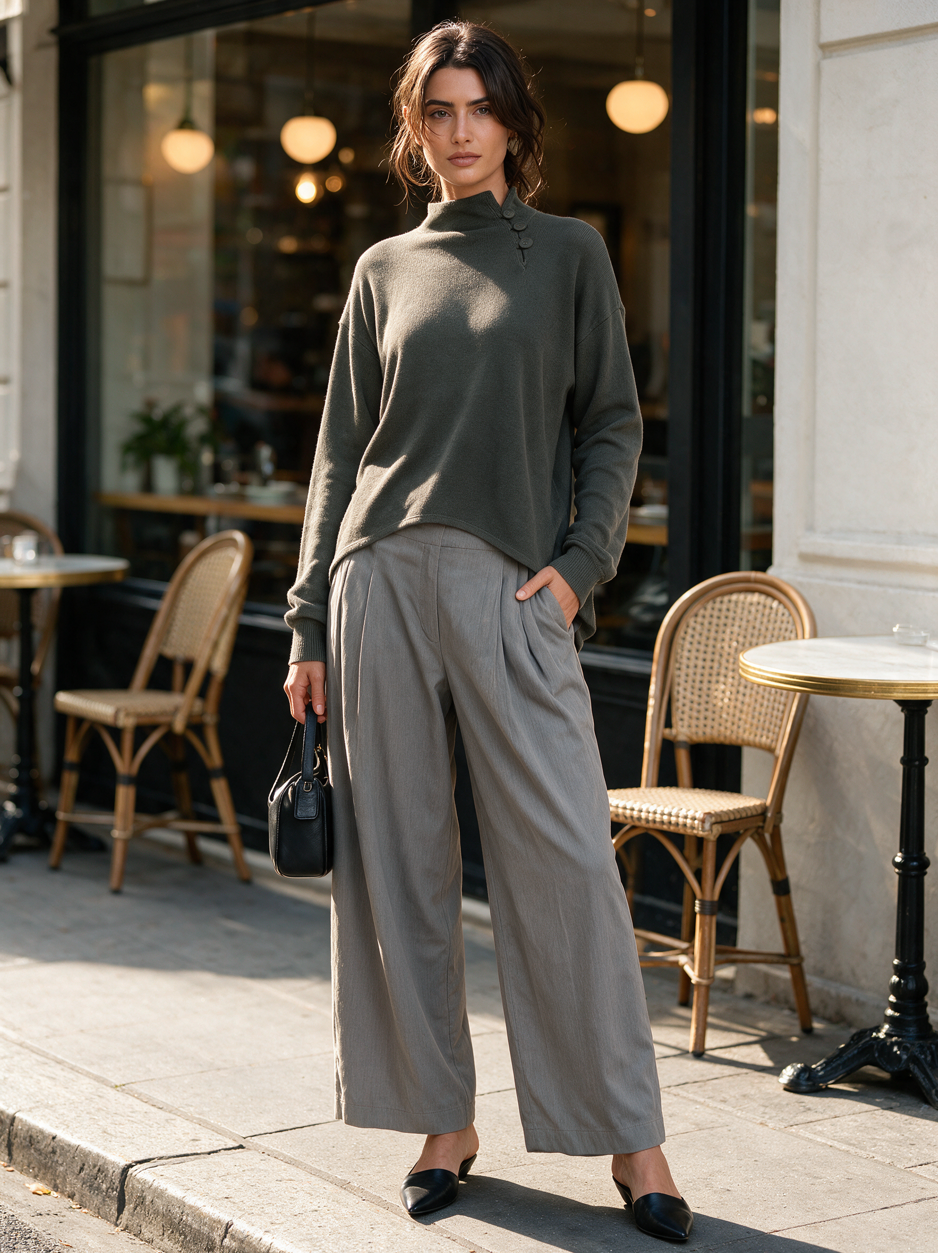 Women's Grey Woven Long Sleeve Two-Piece Set – ModClo