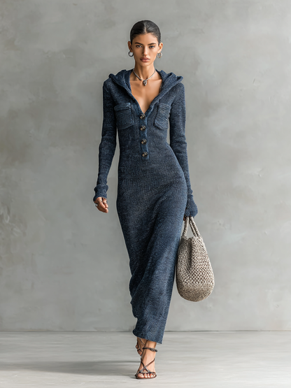 Women's Knit Hooded Slim Fit Maxi Dress – ModClo