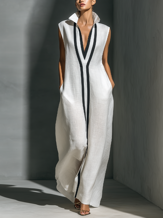 Women's Black Linen Sleeveless Maxi Dress – ModClo