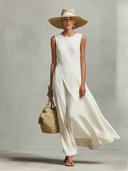 Women's Ivory Linen Sleeveless Asymmetric Dress – ModClo