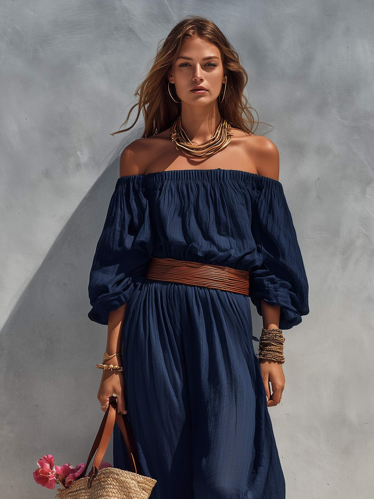 Women's Blue Linen Strapless Dress – ModClo
