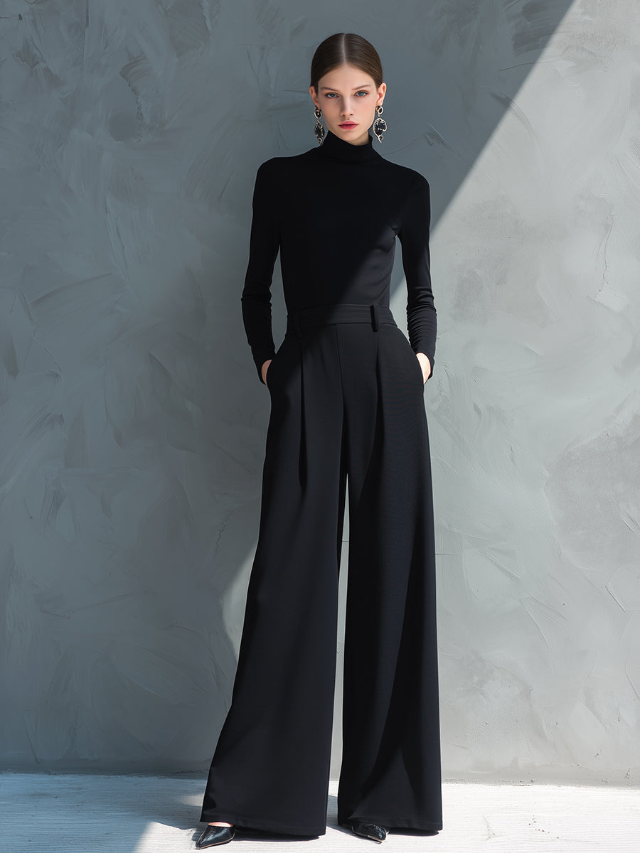 Women's Black Knit Turtleneck Jumpsuit – ModClo