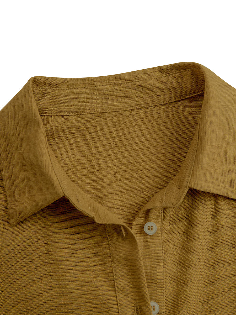 Women's Mustard Linen Belted Shirt Dress – ModClo