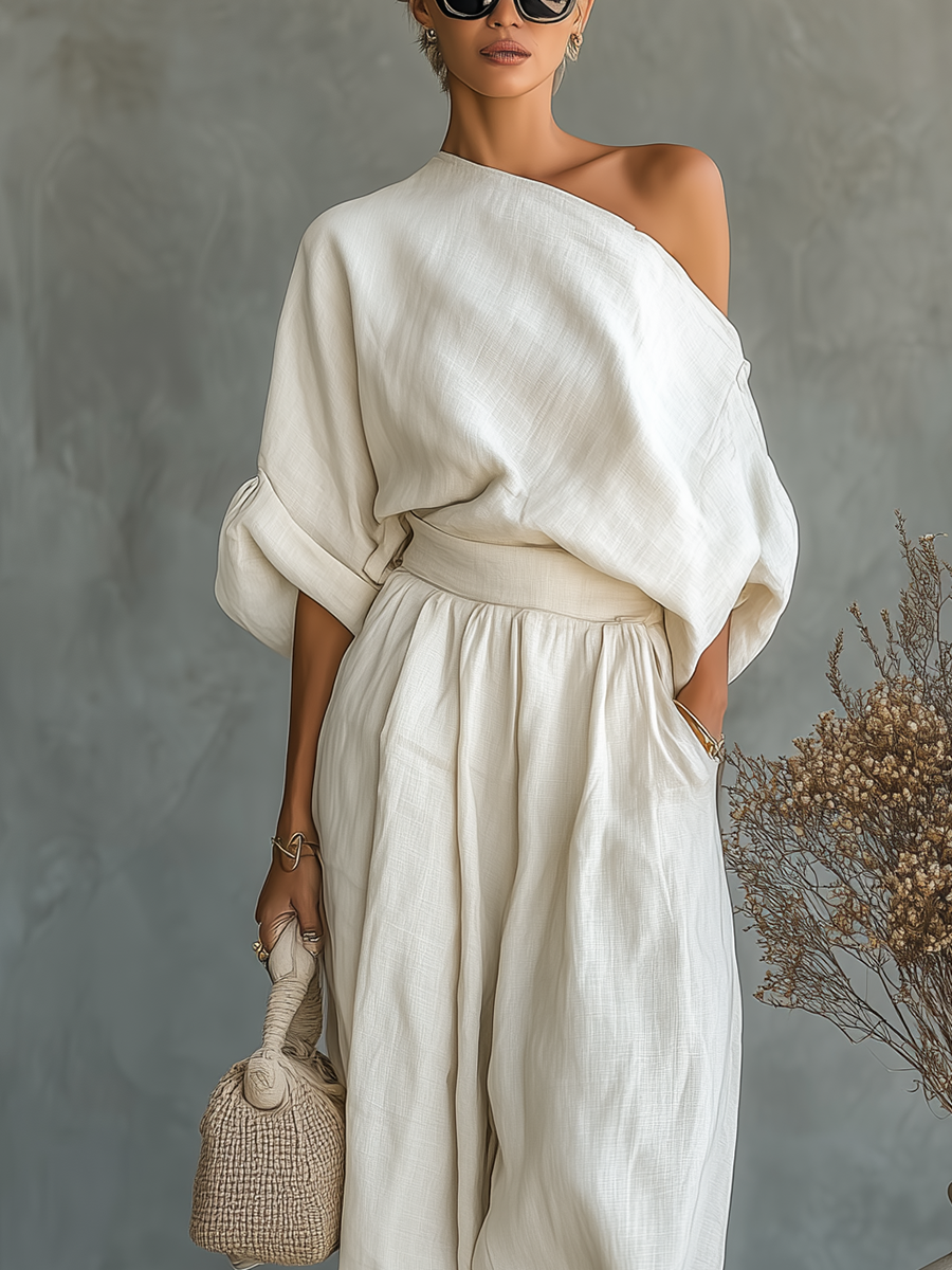 Women's White Linen Trouser Set – ModClo