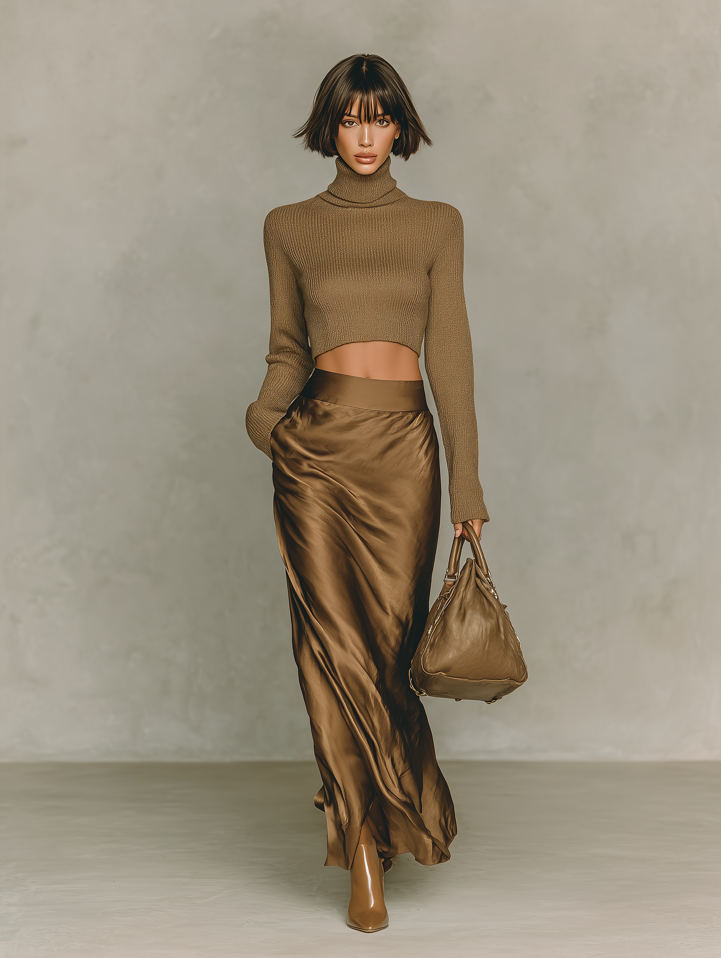 Women's Brown Turtleneck Knit Top – ModClo
