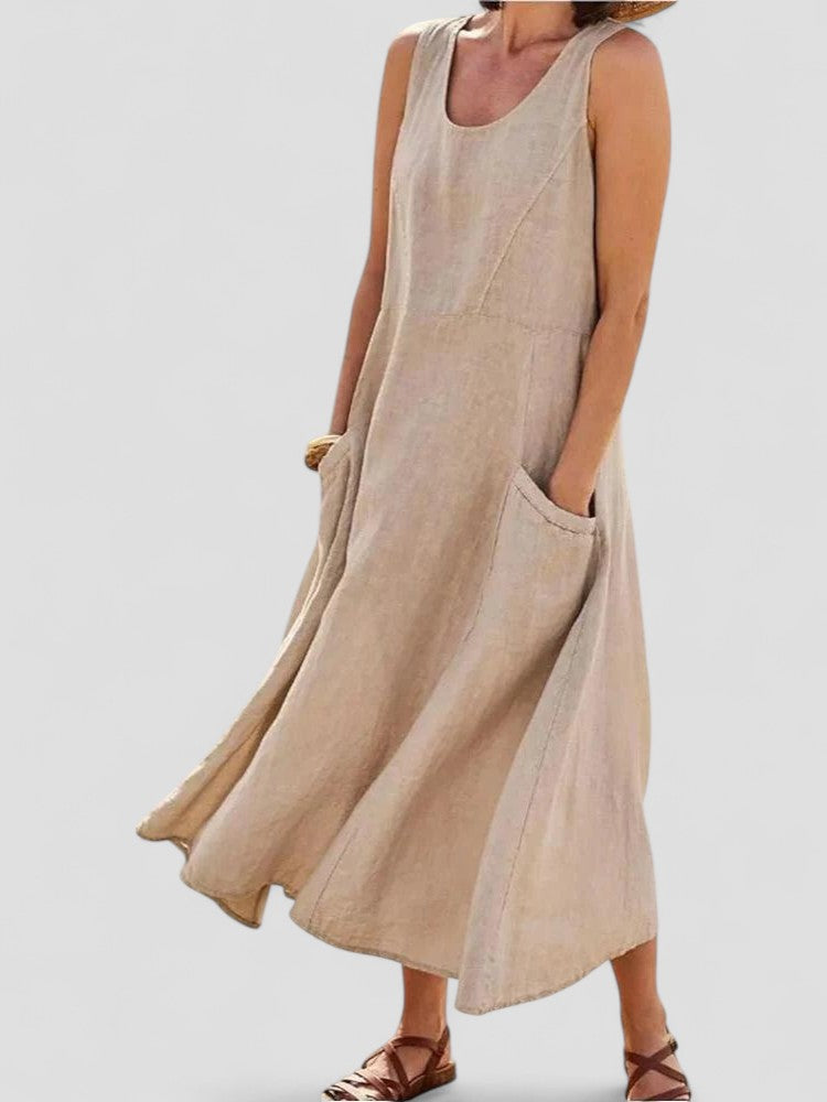 Airy Cotton Linen Sleeveless Midi Summer Dress