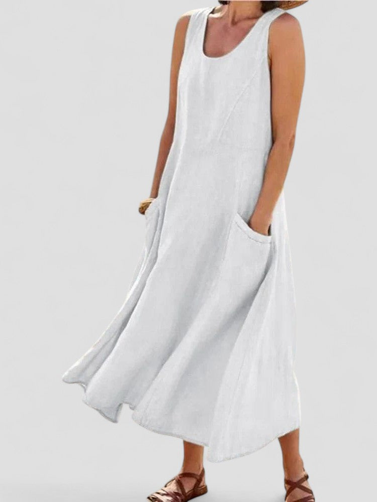 Airy Cotton Linen Sleeveless Midi Summer Dress