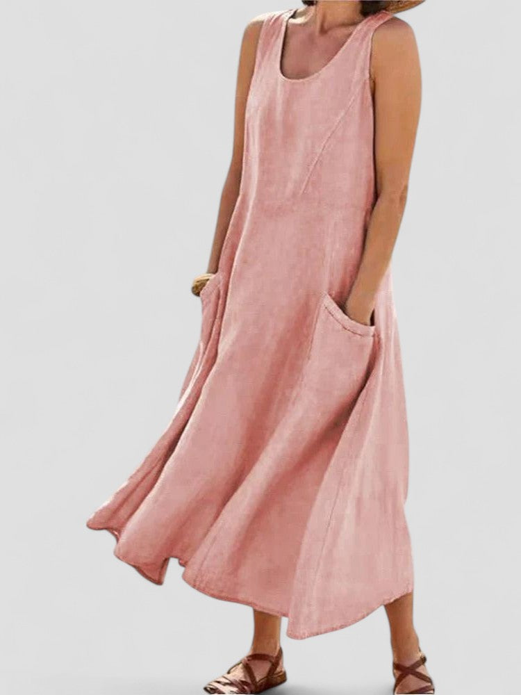 Airy Cotton Linen Sleeveless Midi Summer Dress