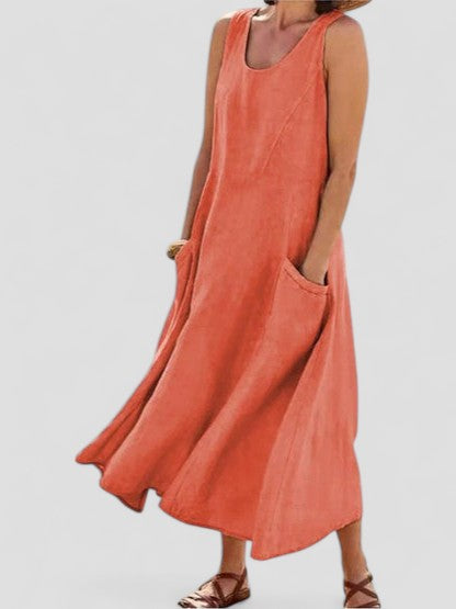 Airy Cotton Linen Sleeveless Midi Summer Dress