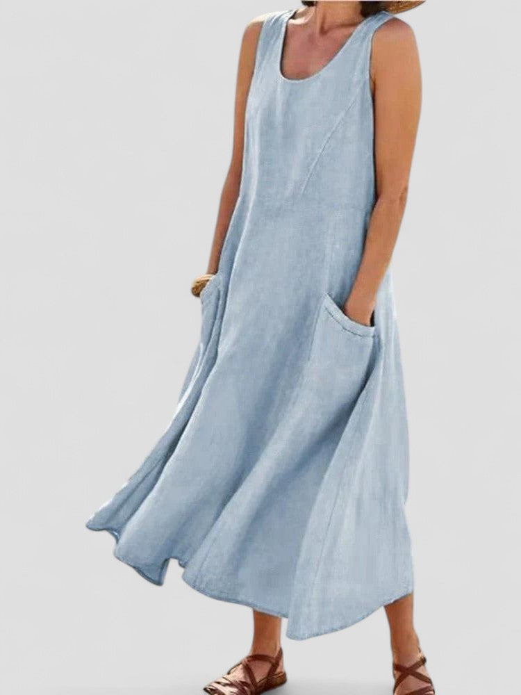 Airy Cotton Linen Sleeveless Midi Summer Dress