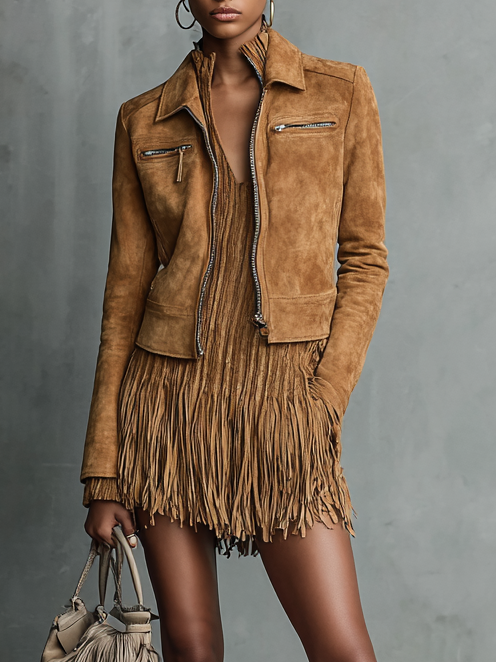 Women's Suede Zipper Lapel Jacket – ModClo
