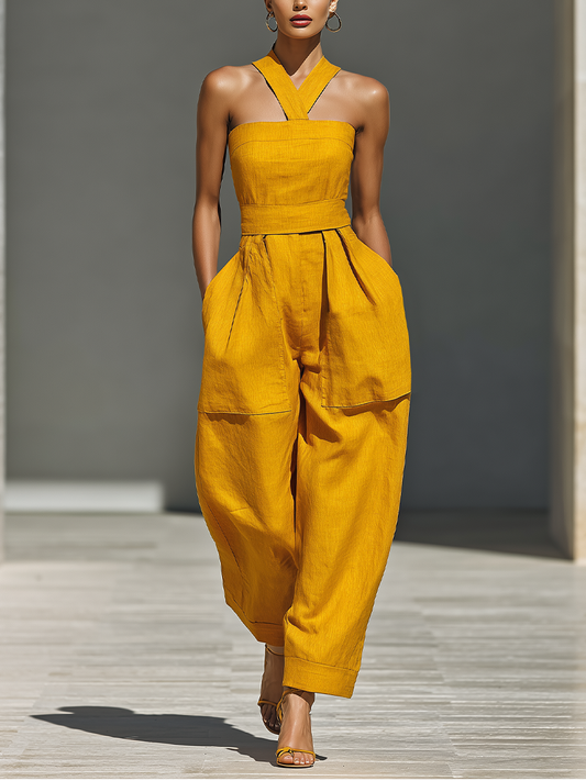 Women's Yellow Linen Jumpsuit – ModClo
