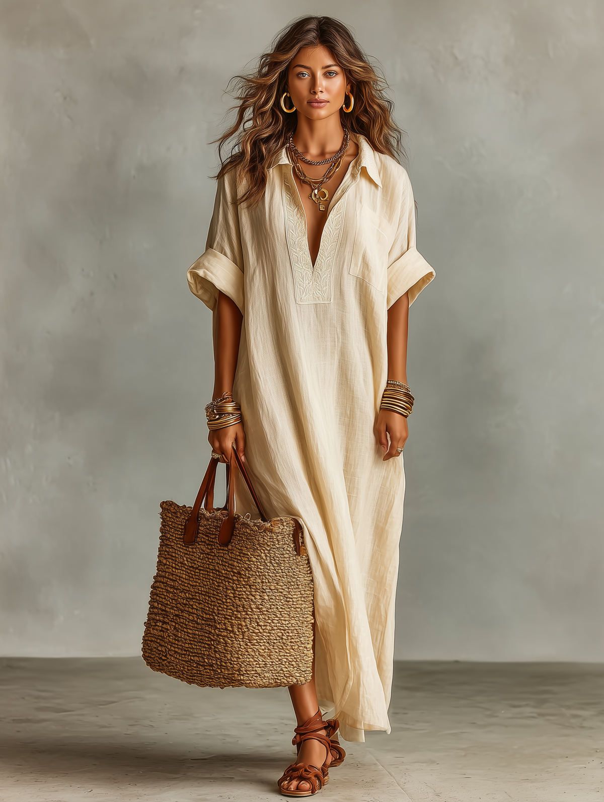 Women's Embroidered Loose Fitting Maxi Dress – ModClo