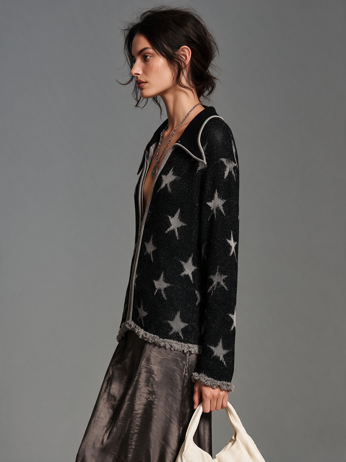 Women's Jacquard Zipper Vintage Cardigan – ModClo