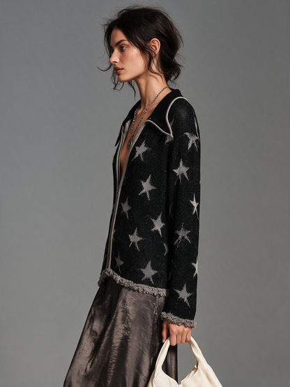 Women's Jacquard Zipper Vintage Cardigan – ModClo