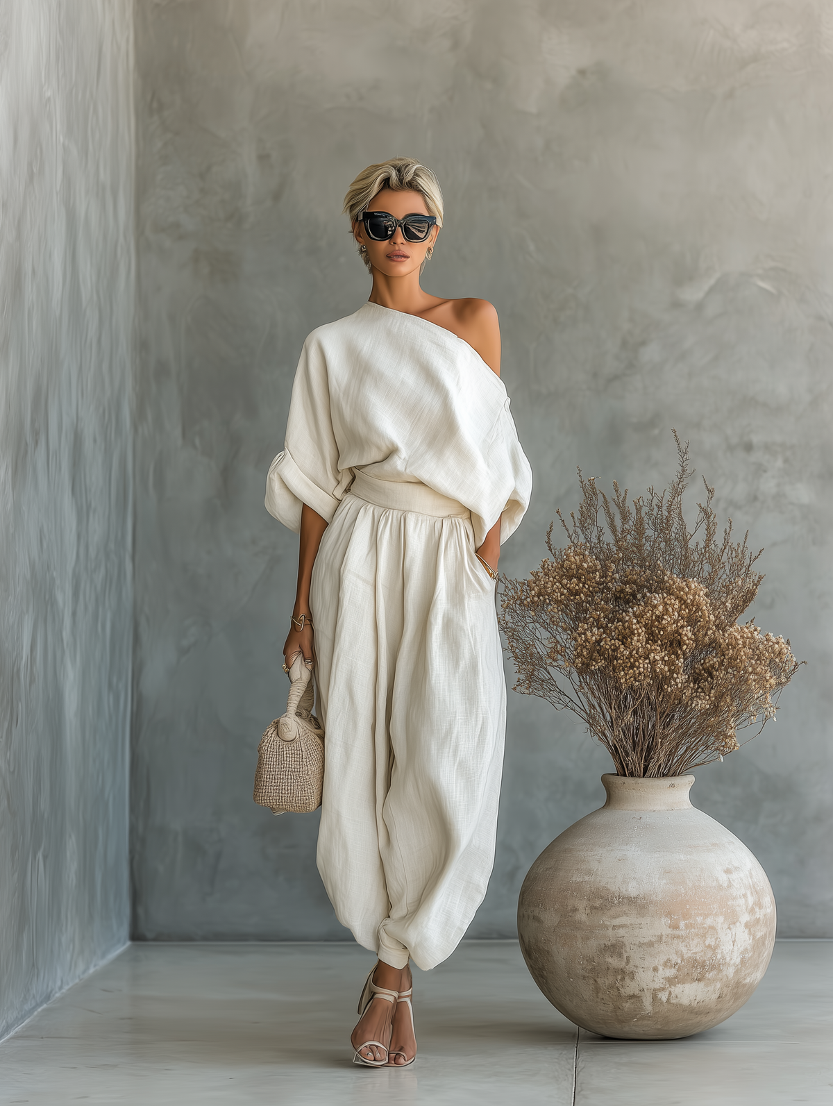 Women's White Linen Trouser Set – ModClo