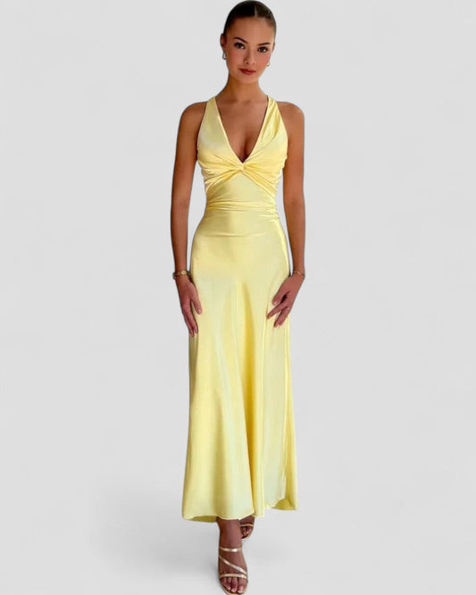 Elegant Backless Satin Maxi Dress for Formal Evenings